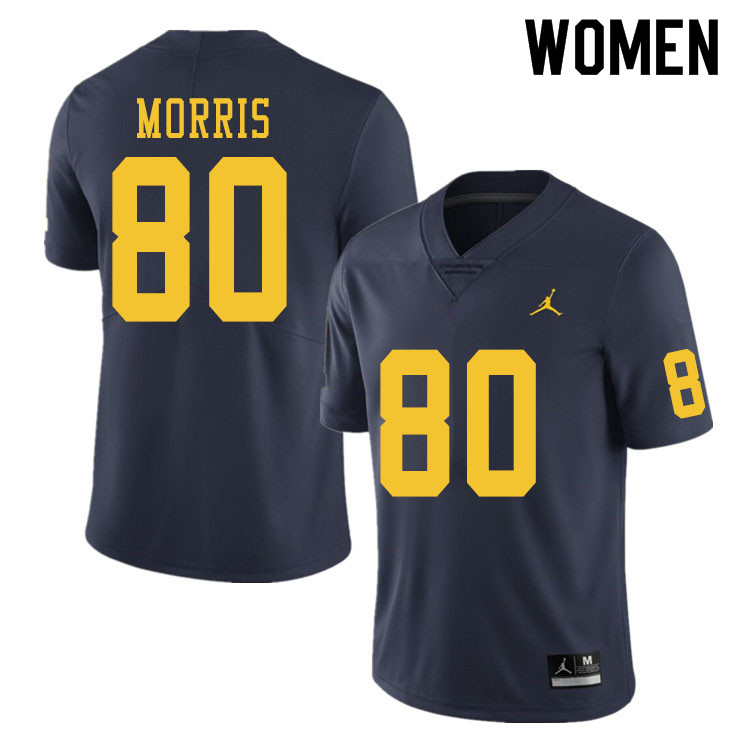 Women #80 Mike Morris Michigan Wolverines College Football Jerseys Sale-Navy